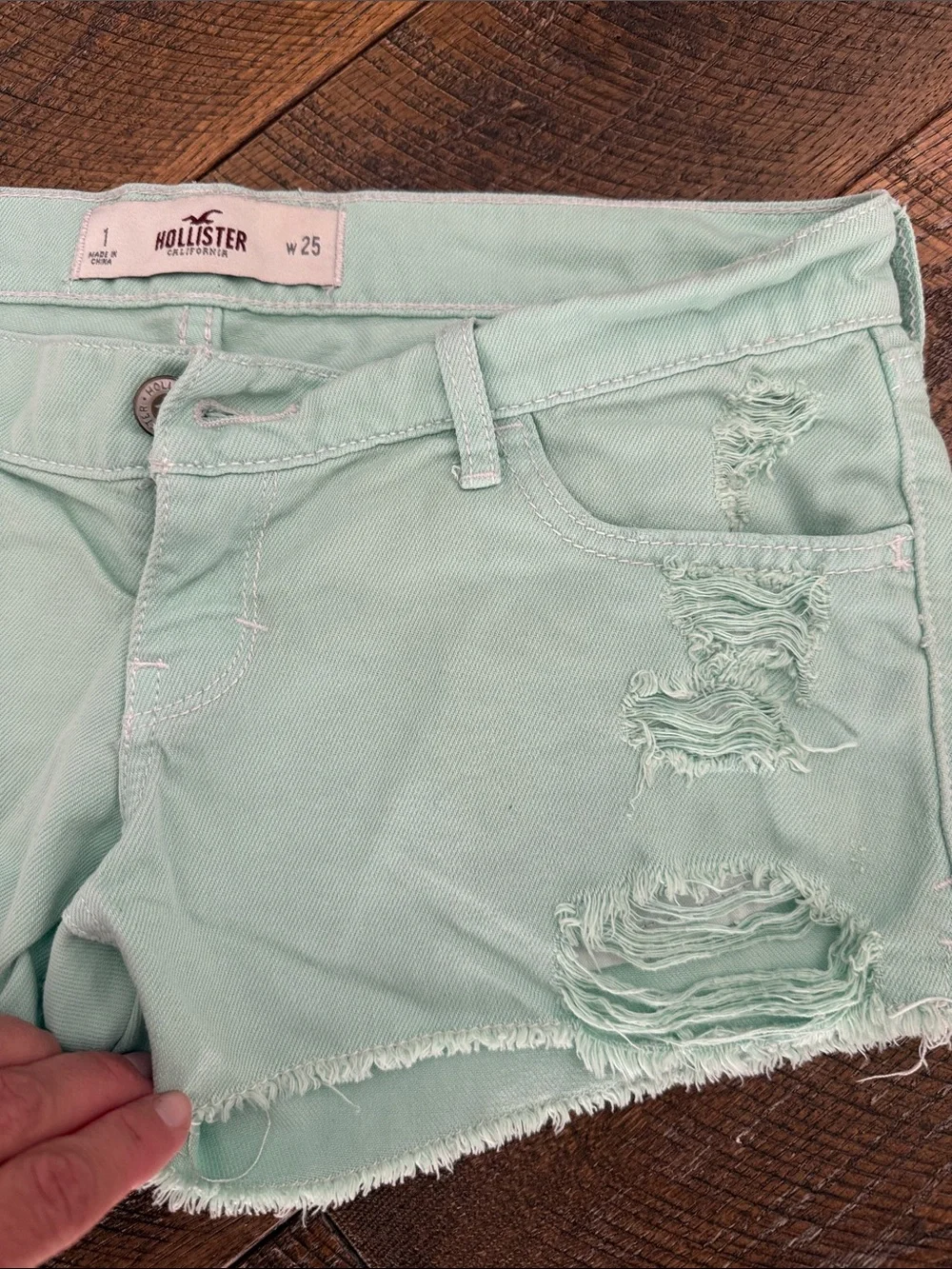 Y2K Hollister Mint Green Ripped Denim Short Shorts - Women